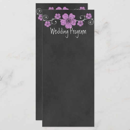 Wild Pink Roses Chalkboard Wedding Program Kaart (Voorkant / Achterkant)