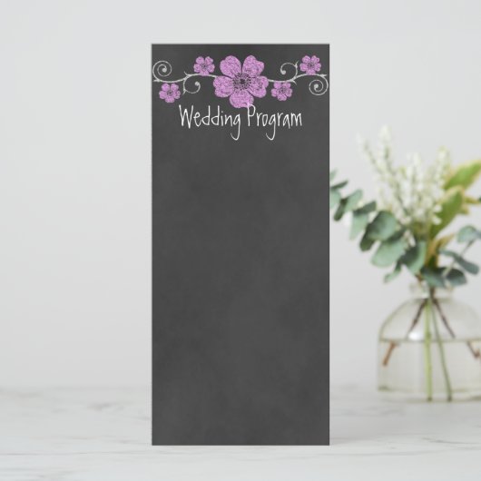 Wild Pink Roses Chalkboard Wedding Program Kaart (Staand voorkant)
