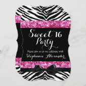 Wild Pink Sparkle Zebra Sweet 16 Verjaardagsfeest Kaart (Voorkant / Achterkant)