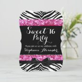 Wild Pink Sparkle Zebra Sweet 16 Verjaardagsfeest Kaart (Staand voorkant)
