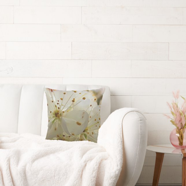 Wild Plum Blossom Impressionist Art en Jouw naam Kussen (Bank)