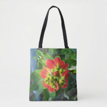 Wild Poinsettia op een canvas tas met drukwerk