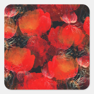 Wild Poppies Waterverf digitale tekening Vierkante Sticker