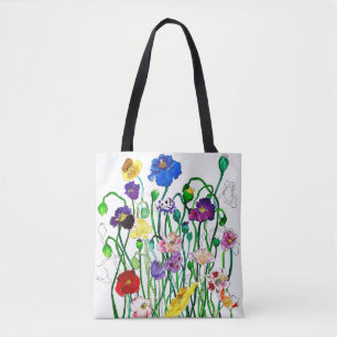 Wild Poppy Kleurrijke Eenvoudige Aquarel Gelukkig Tote Bag