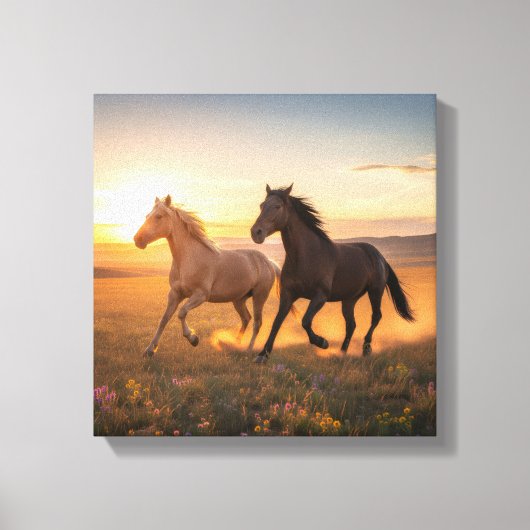 Wild Prairie Run – Horses at Sunset Wall Art Canvas Afdruk (Voorkant)