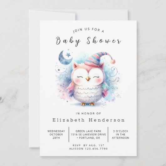 Wild Printable Owl Baby shower Kaart (Voorkant)