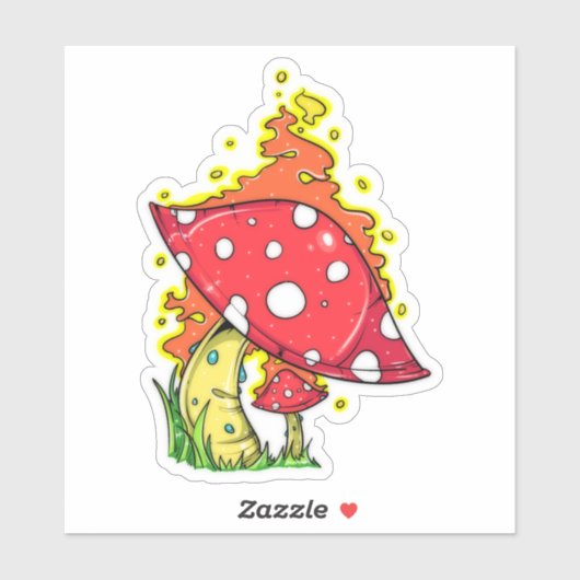 Wild Psychedelic Flaming Mushroom Sticker (Vel)