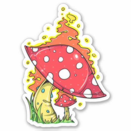 Wild Psychedelic Flaming Mushroom Sticker (Voorkant)