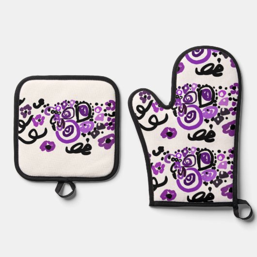 Wild Purple Peacock Ovenwant & Pannenlap Set (Voorkant)