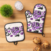 Wild Purple Peacock Ovenwant & Pannenlap Set (Top down)