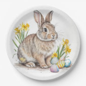 Wild Rabbit Easter Eggs and Daffodil Flowers  Papieren Bordje (Voorkant)