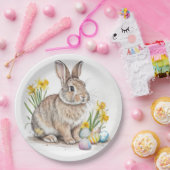 Wild Rabbit with Daffodils Easter Papieren Bordje (Feest)