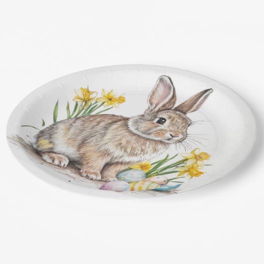 Wild Rabbit with Daffodils Easter  Papieren Bordje (Gekanteld)