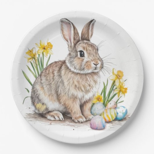 Wild Rabbit with Daffodils Easter  Papieren Bordje (Voorkant)