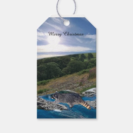 Wild Raccoon-kersttags Cadeaulabel (Voorkant)