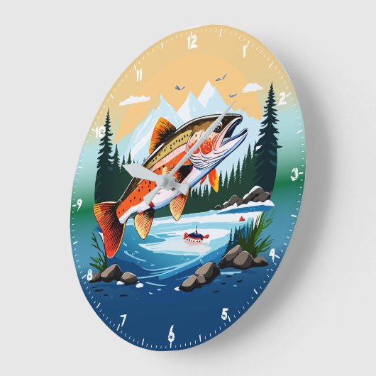 Wild Rainbow Trout Rocky Mountain Stream Clock Grote Klok (Hoek)