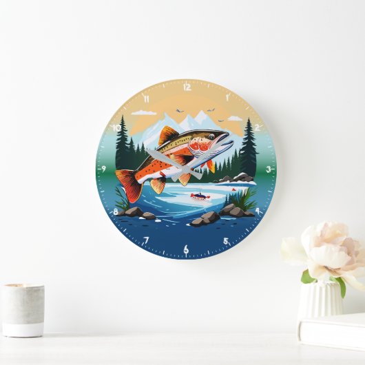 Wild Rainbow Trout Rocky Mountain Stream Clock Grote Klok (Huis)