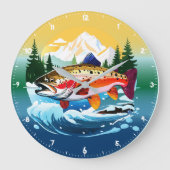 Wild Rainbow Trout Rocky Mountain Stream Clock Grote Klok (Voorkant)