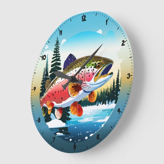 Wild Rainbow Trout Rocky Mountain Stream Clock Grote Klok (Hoek)