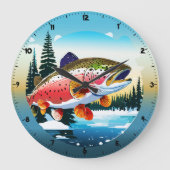 Wild Rainbow Trout Rocky Mountain Stream Clock Grote Klok (Voorkant)