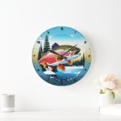 Wild Rainbow Trout Rocky Mountain Stream Clock Grote Klok (Huis)