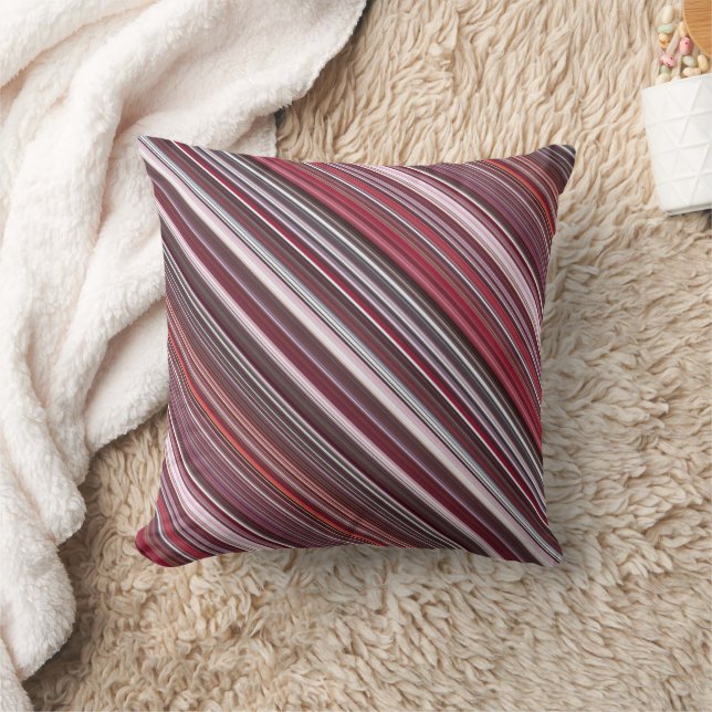 Wild Raspberry Red, Roze en Bourgogne Stripe Kussen (Deken)
