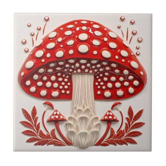 Wild Red Amanita Muscaria 3D Effect Mushroom Tegeltje (Voorkant)