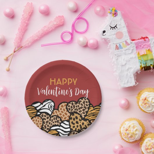 Wild Red Animal Print Heart Valentijnsdag Party Papieren Bordje (Feest)