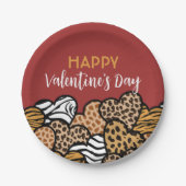Wild Red Animal Print Heart Valentijnsdag Party Papieren Bordje (Voorkant)