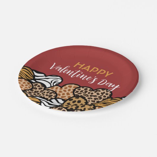 Wild Red Animal Print Heart Valentijnsdag Party Papieren Bordje (Gekanteld)