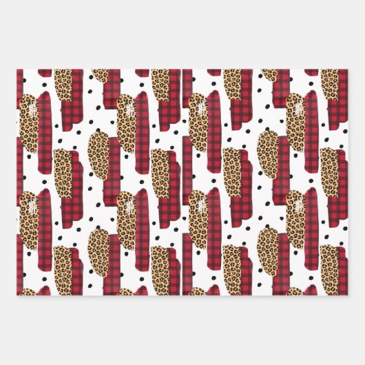 Wild Red Buffalo Pset Leopard met kerstmis Inpakpapier Vel (Voorkant)
