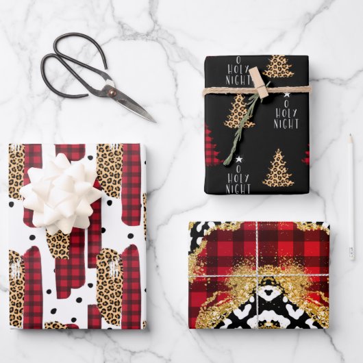 Wild Red Buffalo Pset Leopard met kerstmis Inpakpapier Vel (Voorkant)