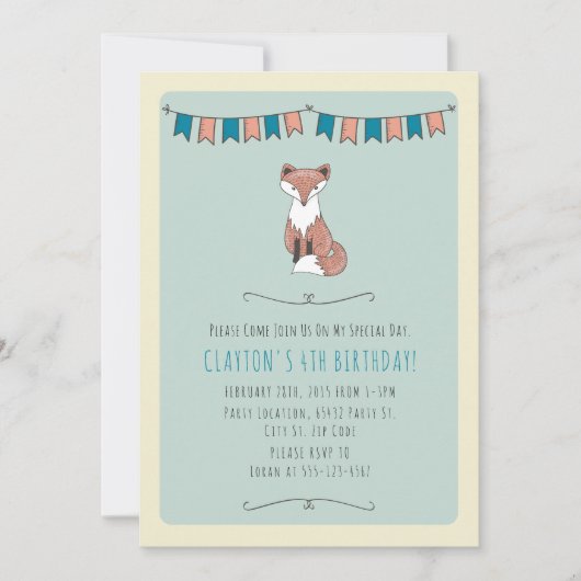 Wild, Red Fox verjaardagsfeestje uitnodigingen (Voorkant)