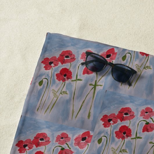 Wild Red Poppies Beach Towel Strandlaken (In situ)