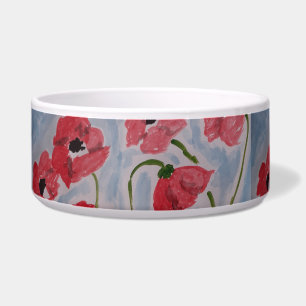 Wild Red Poppies Ceramic Pet Bowl Voerbakje
