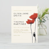 Wild Red Poppies Gold Ecru Rustic Elegant Wedding Kaart (Staand voorkant)