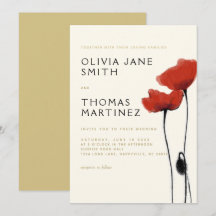 Wild Red Poppies Gold Ecru Rustic Elegant Wedding