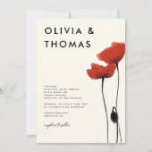 Wild Red Poppies Moderne Rustieke Elegante Bruilof Kaart (Voorkant)
