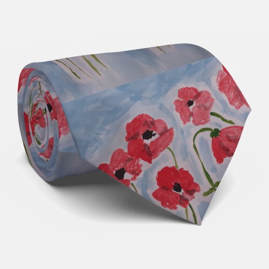 Wild Red Poppies Stropdas (Opgerold)