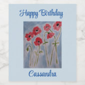 Wild Red Poppies Verjaardag Wijn Etiket (Enkel label)