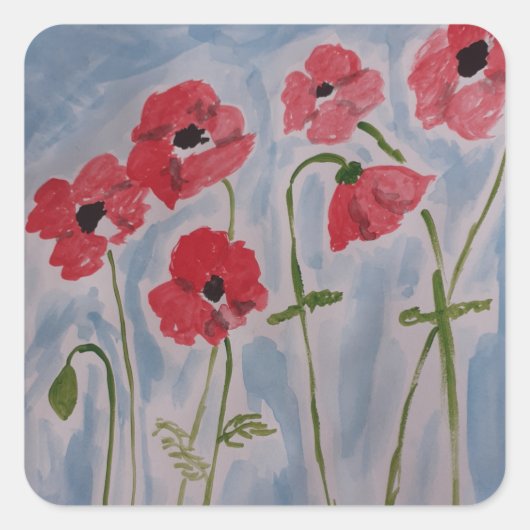 Wild Red Poppies Vierkante Sticker (Voorkant)