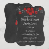 Wild Red Roses Chalkboard Bridal Shower Invitation Kaart (Voorkant / Achterkant)
