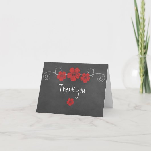 Wild Red Roses Chalkboard Dank je wel Kaart (Voorkant)