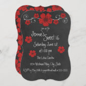 Wild Red Roses Chalkboard Party Kaart (Voorkant / Achterkant)