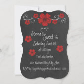 Wild Red Roses Chalkboard Party Kaart (Voorkant)