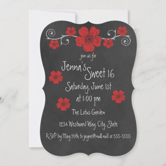Wild Red Roses Chalkboard Party Kaart (Voorkant)