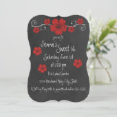 Wild Red Roses Chalkboard Party Kaart (Staand voorkant)