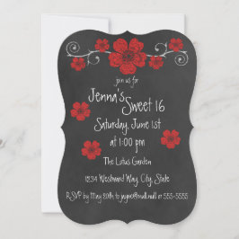 Wild Red Roses Chalkboard Party Kaart
