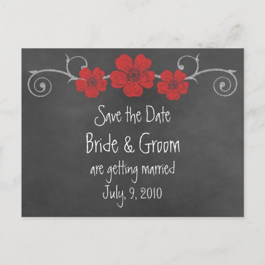 Wild Red Roses Chalkboard Save the Date Briefkaart (Voorkant)
