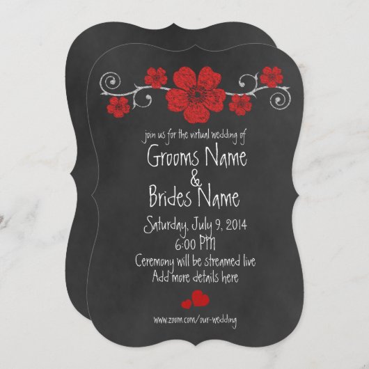 Wild Red Roses Chalkboard Virtual Wedding Kaart (Voorkant / Achterkant)